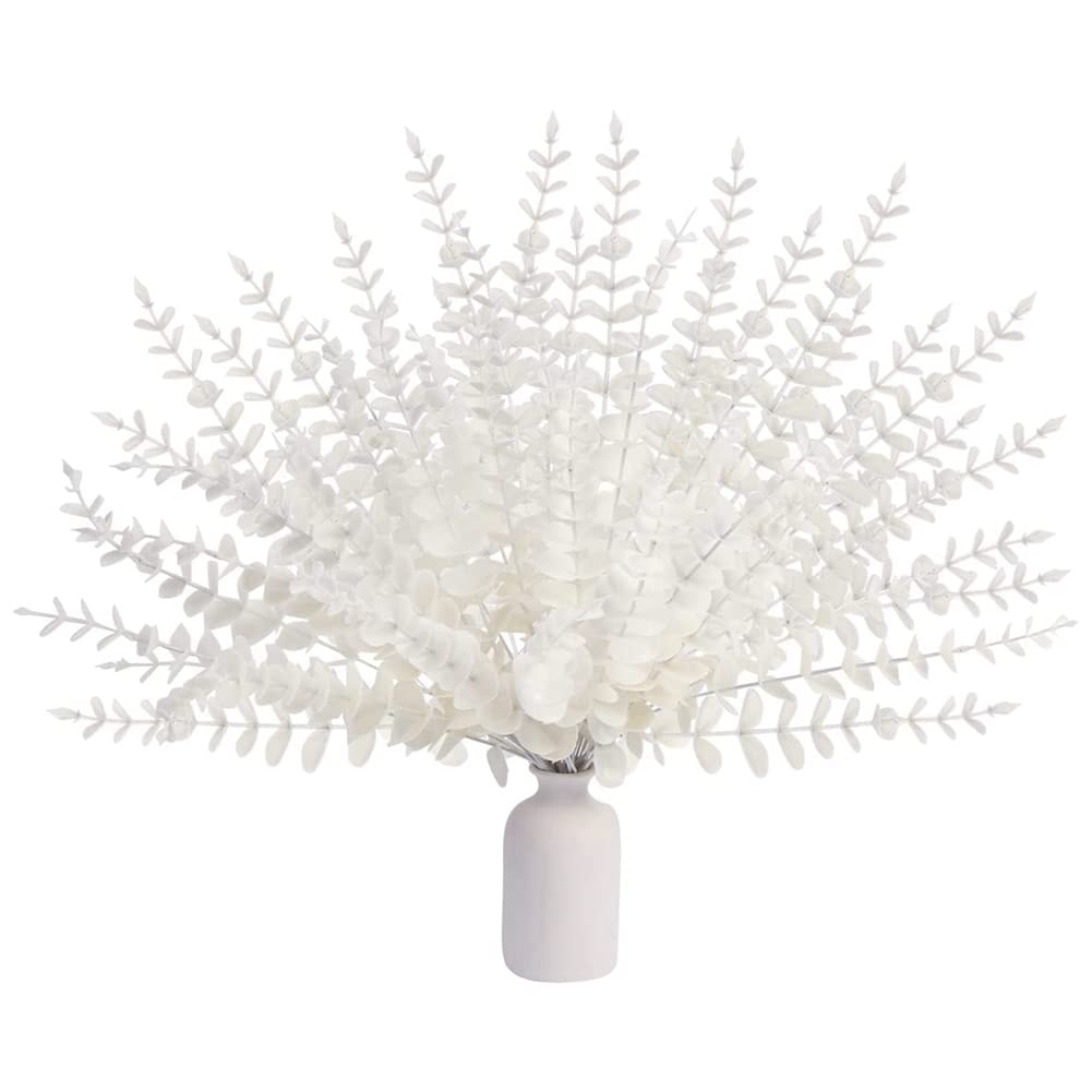 CTRLZS White Artificial Eucalyptus Stems,36Pcs Faux Eucalyptus Branches Leaves Arrangement Wedding Bouquet Decor