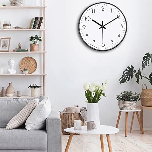DIYZON Black Wall Clock, 12'' Modern Minimalist Silent Clock, No Ticking Quartz Movement Powered by Battery, Easy to Watch, Ldeal for Decorating Bedroom, Kitchen, School, Office