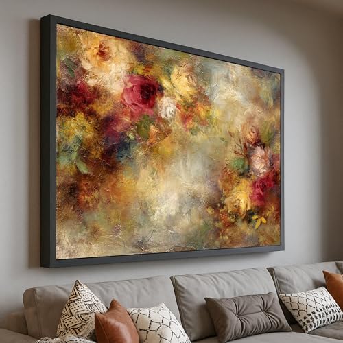 Décoration florale classique avec ce grand tableau abstrait floral vintage de 60x90cm
