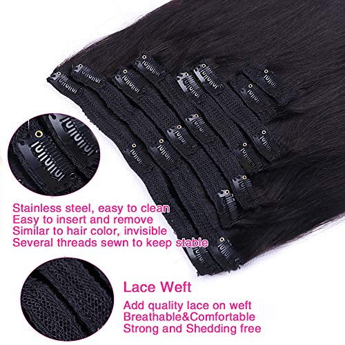 Straight Human Hair Clip In Hair Extensions For Black Women 100% Unprocessed Full Head Brazilian Virgin Hair Natural Black Color,8/Pcs With 18Clips,120 Gram (16Inch, Straight Hair) #TOP4