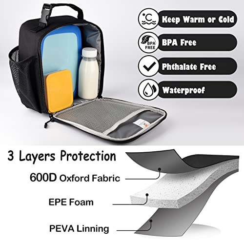 Cactour Lunch Box Kids,Premium Insulated Lunch Bag For Girls Boys,Soft Bag Mini Cooler Back To School Thermal Reusable Lunch Bag For Work School Picnic (Black) #TOP3