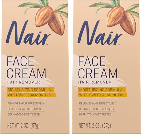 Nair Hair Remover Moisturizing Face Cream, with Sweet Almond Oil, 2OZ (Pack of 2)
