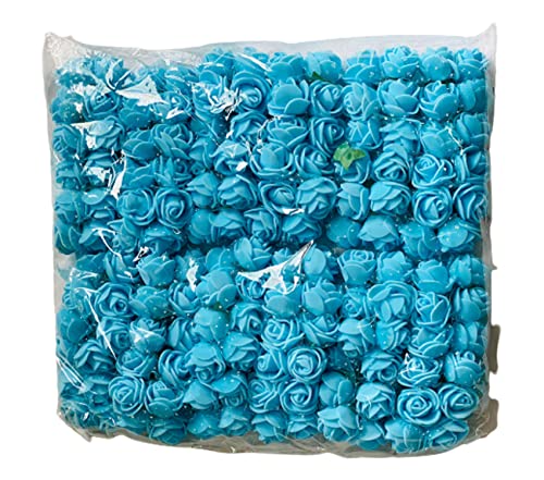 creative balloons Light Blue Foam Roses with Stem Lace Edge 144 Pcs Fake Flowers Artificial Roses for Decoration DIY Crafts Rose Bouquet Flower Buds Wedding Party Foam Rose Garland Pack of 1