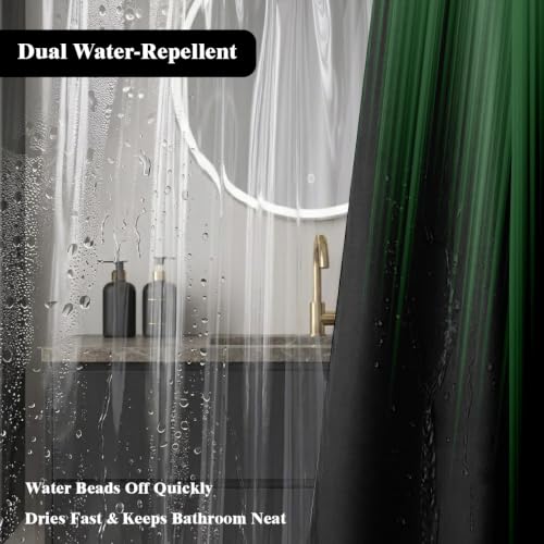 Image of AAtter 3 in 1 Green Black Gothic Shower Curtain Set, 72x72 Inch, 12 Hooks