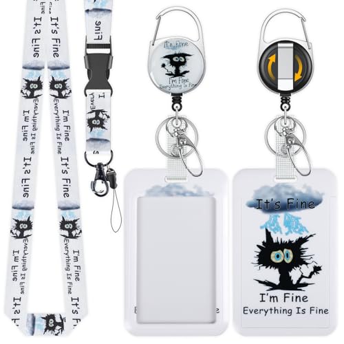 Uniclife Porta Tarjetas Identificativas Gato Esponjoso Explosivo Portatarjetas de Plástico Retráctil Mosquetón Cordón Desmontable Protector Vertical Tarjetas Empleados Oficina Enfermera Estudiante
