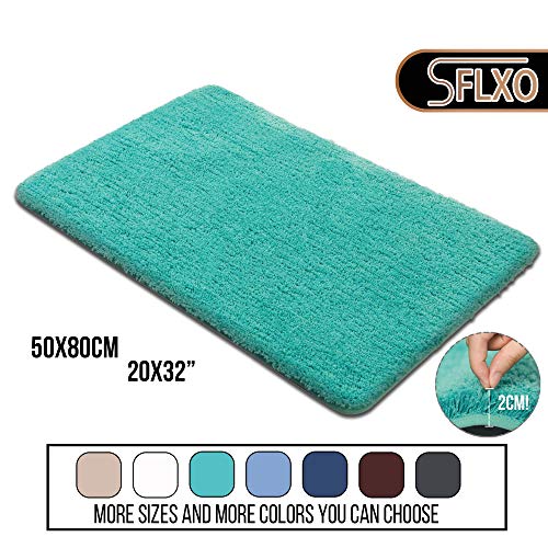 SFLXO 80cm x 50cm Non Slip Bath Mat Machine Washable Durable Soft Fluffy Microfiber Bathroom Mat Water Absorbent Bath Rug Turquoise - Cosy Home Interiors SFLXO 80cm x 50cm Non Slip Bath Mat Machine Washable Durable Soft Fluffy Microfiber Bathroom Mat Water Absorbent Bath Rug Turquoise - Image 2