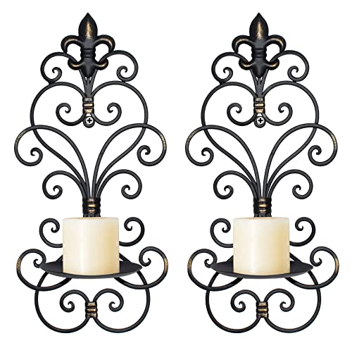 Catálogo para Comprar On-line Candelabros de pared de esta semana. 44 JUCONSIN - Juego de 2 candelabros de pared, decoración de pared de metal, candelabros para colgar en la pared, para sala de estar, comedor, negro con dorado (negro con dorado)