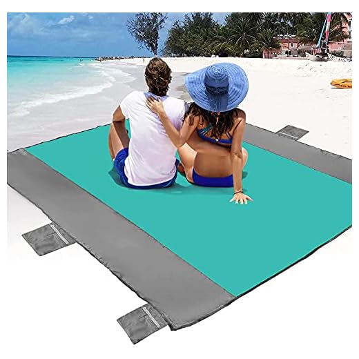 POPCHOSE Sandfree Beach Blanket, Large Sandproof Beach Mat for 4-7 Adults, Waterproof Pocket Picnic Blanket with 6 Stakes, Outdoor Blanket for Travel, Camping, Hiking