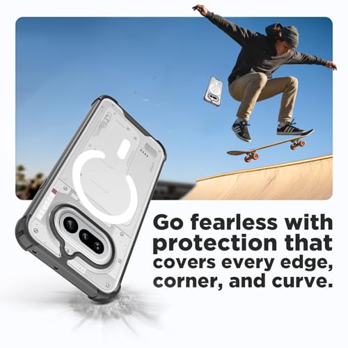 Image of RIGGEAR Shockproof Clear Hybrid Airbag Armor Magnetic Back Cover Case Compatible with MagSafe Accessories for Nothing Phone 4a 5G (Clear-Black TPU Bumper + Transparent PC)(White)