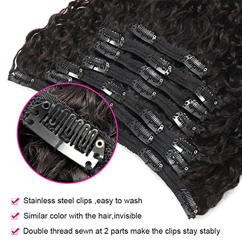 Jerry Curly Hair Clip in Extensions Real Human Hair 16 inch 3b 3c Curly Clip ins Soft 8A Real Brazilian Remy Human Hair Curly Hair Extensions for Black Women 7Pcs with 24 Clips Natural Black - Thumbnail 5