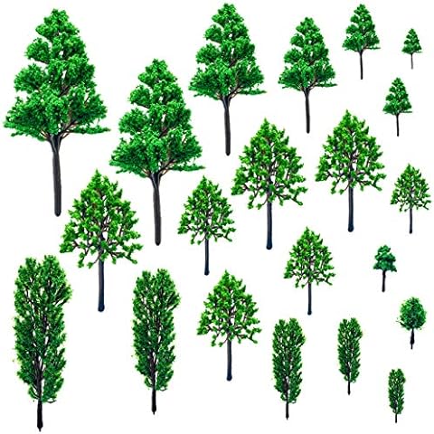 ACKLLR 21 Pieces Mixed Model Trees,1.18-5.51 inch Model Train Scenery Architecture Trees Fake Trees for DIY Crafts, Building Model, Projects, Woodland with No Bases,Railroad Landscape Natural Green Cover
