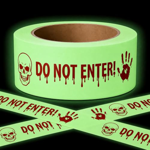 Allyix Glow in the Dark Halloween Decorations Caution Tape, 2 in x 16.4 Ft - image 1