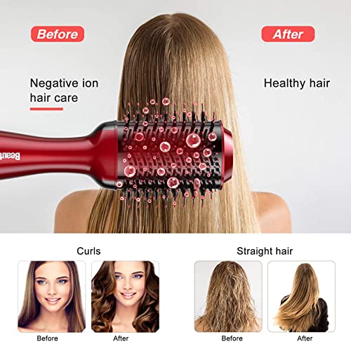Beautimeter Hot Air Brush, 2-In-1 Volumizing Hair Dryer Brush, Negative Ion Blow Dryer Comb, Salon Hair Styler Brush For Hair Straightening And Curling, Red #TOP2