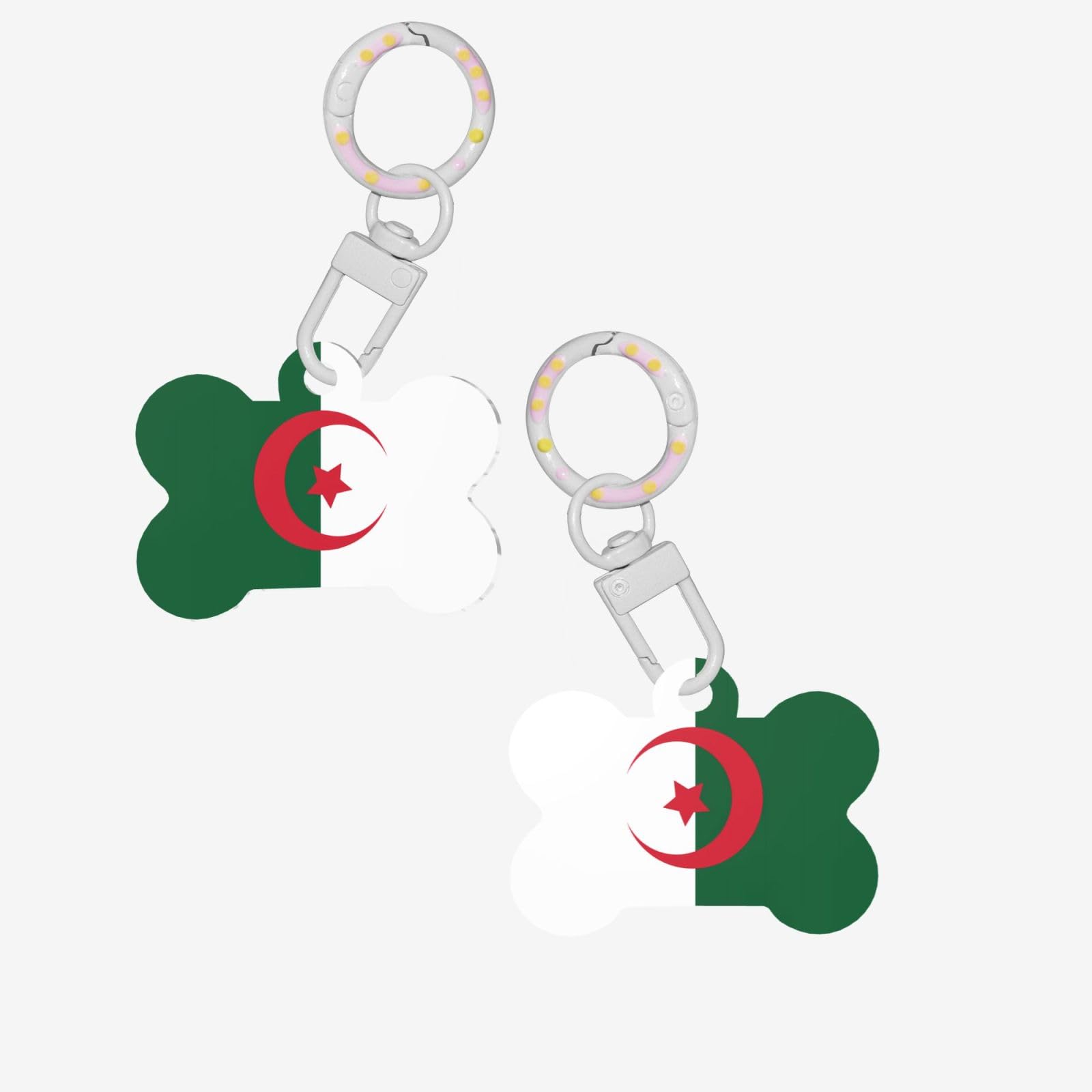 Médaille d'identification pour animal de compagnie avec drapeau de l'Algérie – Médaille d'identification en acrylique en forme d'os pour chien et chat de taille moyenne