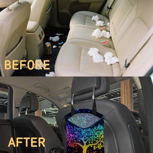 Image of Multicolor Tree Car Garbage Bag, Small Car Trash Bag Hanging Back of Seat,Drawstring Car Trash Bag with Adjustable Buckle,Car Accessories for Camping Travelling