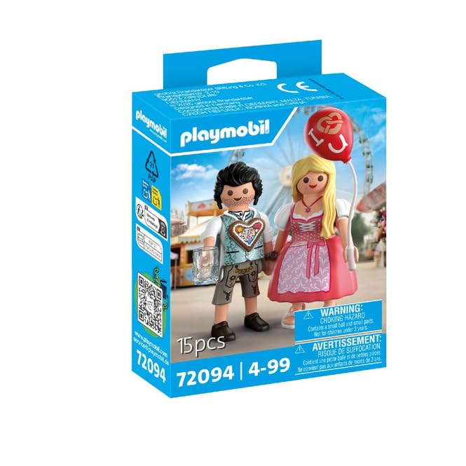 PLAYMOBIL 72094 Trachtenpaar Set, Oktoberfest-Figuren mit Lebkuchenherz und Herzballon, Traditionelle Bayerische Tracht, Wiesn, 15 Teile, für Kinder ab 4 Jahren