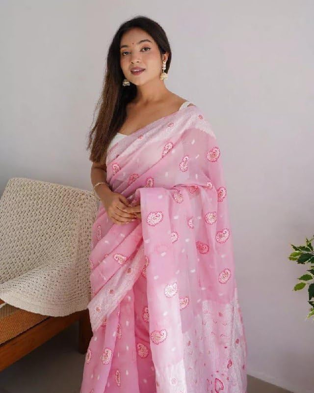 Image of Flosive Women's Woven Cotton Silk Saree With Unstitched Blouse Piece