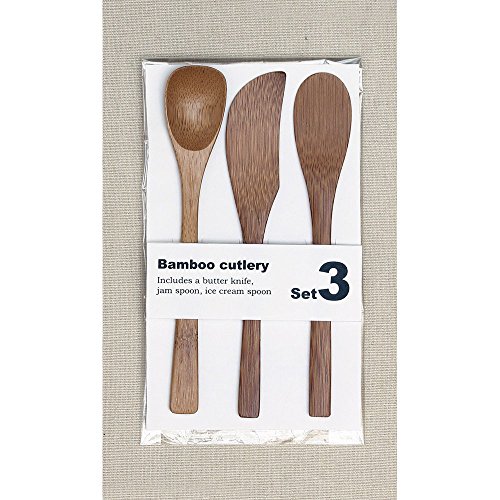 Time Concept Wooden Bamboo Cutlery - Set of 3, Butter Knife, Jam Spoon, Ice Cream Spoon - Dining/Serving Utensil, Outdoor Home/Kitchen Use