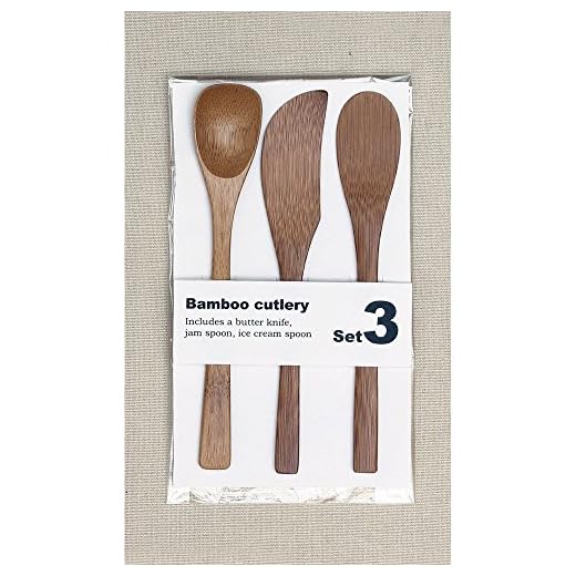 Time Concept Wooden Bamboo Cutlery - Set of 3, Butter Knife, Jam Spoon, Ice Cream Spoon - Dining/Serving Utensil, Outdoor Home/Kitchen Use