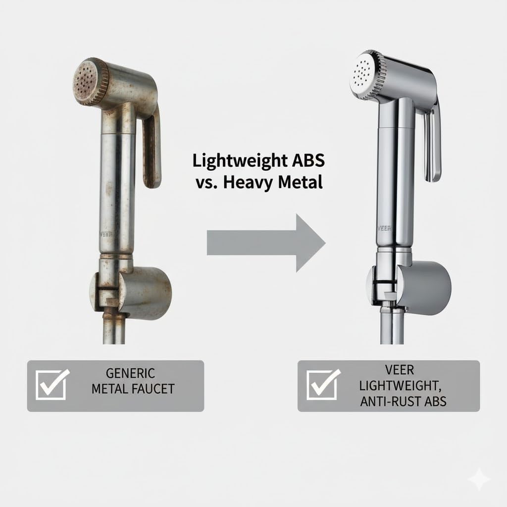 Cccei ABS Health Faucet with Hose Pipe and Wall Hook, Chrome Finish Multi Wide (1 M) 3
