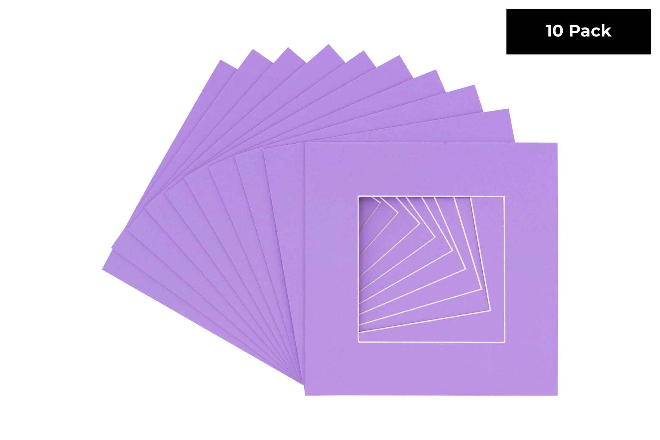 CountryArtHouse Light Purple Acid Free 8x8 Square Picture Frame Mat with White Core Bevel Cut for 4x4 Pictures - Fits 8x8 Frame - Pack of 10 Matboard Show Kits with Acid Free Backings & Clear Bags