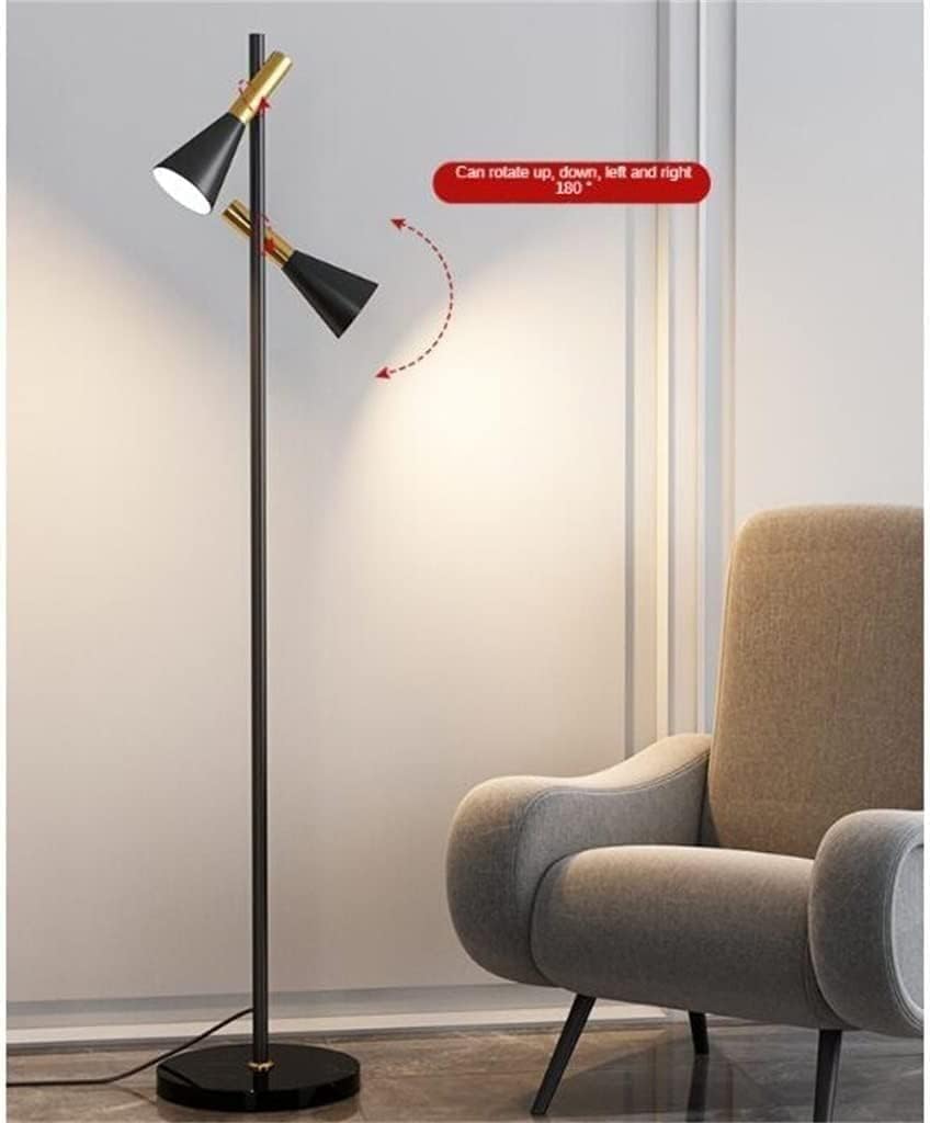 Unieke vloerlamp goudkleurige led hoogpolige lamp met 2 verstelbare ijzeren lampenkap hoge voetlamp stevige marmeren voet staande lamp
