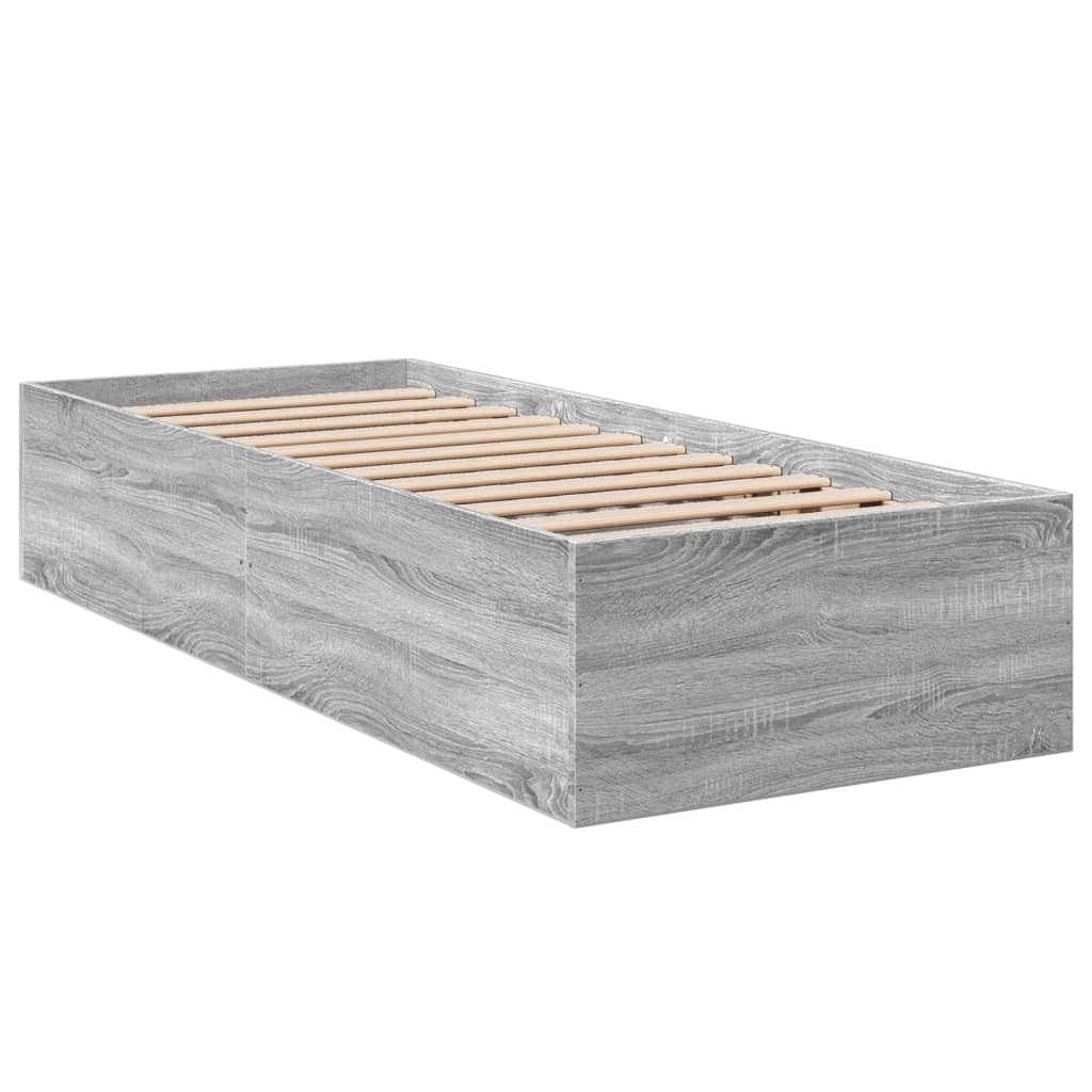 Drewnopochodna odporna na wilgoć z listwami nowoczesna szary 90x190 cm | Rama łóżka szary dąb sonoma 90x190cm z listwami, drewnopochodna, nowoczesna, do sypialni