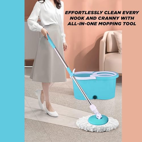 Image of Raxon InnovationBucket Quick Spin Mop with 2 Microfiber Wet Dry Mophead Floor Cleaning pocha Extendable Handle Removable Wringer 360 Floor Cleaner Mopping Set (Random Colour)(Squeez Bucket Mop)