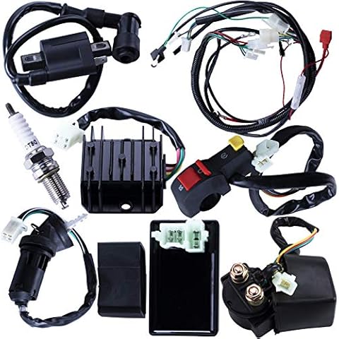 Complete Electrics Wiring Harness CDI Ignition Coil Solenoid Relay Spark Plug Kits for Chinese 4-Stroke ATV Quad Dirt Bike 150cc 200cc 250cc Go Kart by OTOHANS AUTOMOTIVE Cover