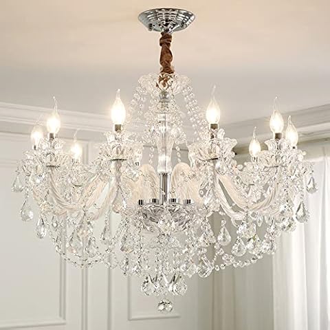 Durahonn Crystal Chandelier K9 Clear Crystal 10 Lights E12 Bulbs Crystal Pendant Lighting Fixture for Dining Room, Living Room, Bedroom Crystal Ceiling Lights 32in (10 Lights) Cover