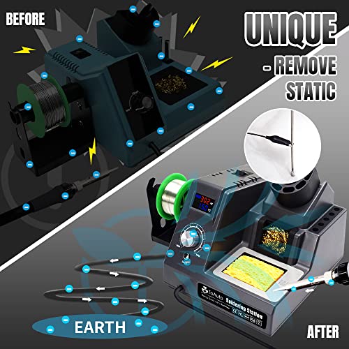 Toauto Ds90 Soldering Station-°F & °C Dual Digital Display Soldering Iron Station Kit,90W Soldering Iron,302℉- 842℉ Temperature, Anti-Static Design & Grounding Wire, Auto Standby & Sleep,5 Solder Tips #TOP1