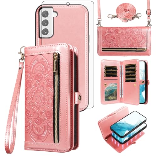 Étui portefeuille Samsung S22 Asuwish à motif mandala et bandoulière chic