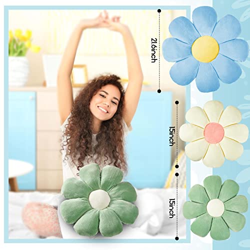 Yulejo 3 Pcs Daisy Flower Shaped Throw Pillow Cute Floor Cushion Seating Flower Pillow Daisy Room Decor Flower Floor Pillow Cushion For Reading (Blue, Green, White,15/15/ 21.6 In) #TOP1