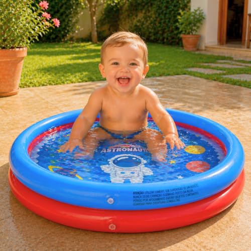 Piscina Infantil Inflável Praia Criança 2 Anéis Personagens (Astronalta - Azul e Vermelho)