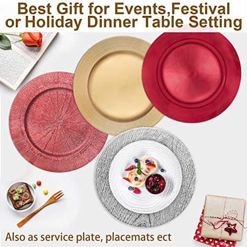 Gfware Round Charger Plates 6 Pack, 13In Red Thick Plastic Round Rustic Chargers For Dinner Plates Bulk Wedding Party Elegant Decor Place Setting Restaurant Hotel #TOP4