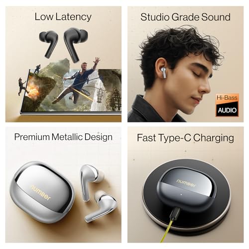 Image of Number Navo Buds X3 w / 50H Playtime, Dual Pairing, 13mm Speakers, ENC, 45ms Low Latency Bluetooth (Cyber Grey)
