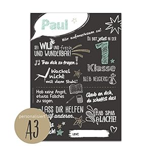 bigdaygraphix Personalisiertes Poster zur Einschulung für Jungen und Mädchen A3 matt Geschenk-Idee Schulbeginn erster…
