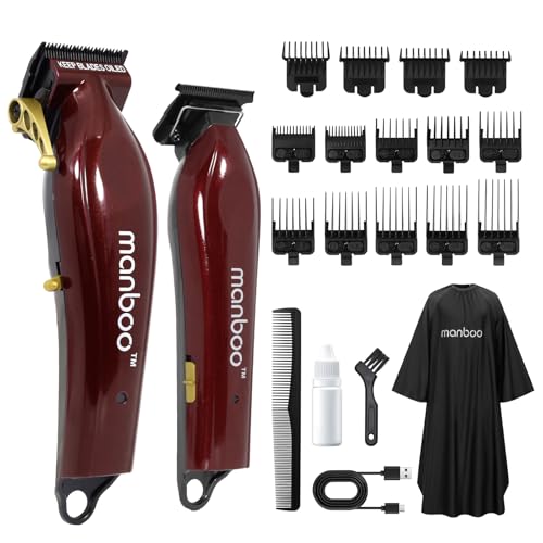 MANBOO Professional Hair Clippers for Men, Ceramic Blade Cordless Barber Set with 7800RPM Motor, Hair Cutting Kit with 14 Guide Combs for Fade (Wine Red)