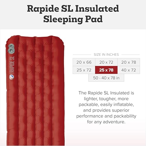 Image of Big Agnes Rapide SL - Insulated Sleeping Pad, Ultralight, All Season Compact Backpacking and Hiking, Pumphouse Sack Included, Orange, 25x78 Wide Long