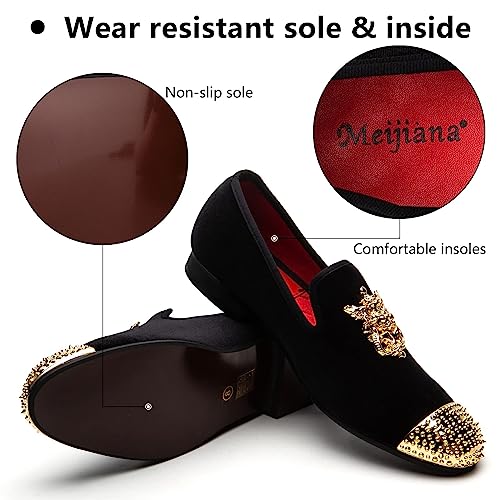 Image of Meijiana Mens Velvet Loafers Dress Shoes with Metal Embellishments Party Luxury Loafer Shoes