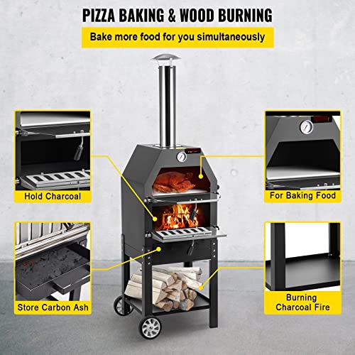 Bärbar 12" Vedstekt Pizzaugn med Hjul för Utomhusbruk