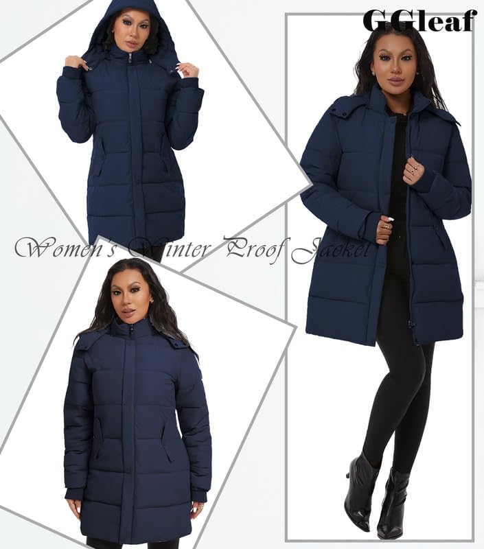 GGleaf Women's Winter Thicken Puffer Coat Warm Snow Jacket with Removable Hood Fashions Long Jacket - Image 2