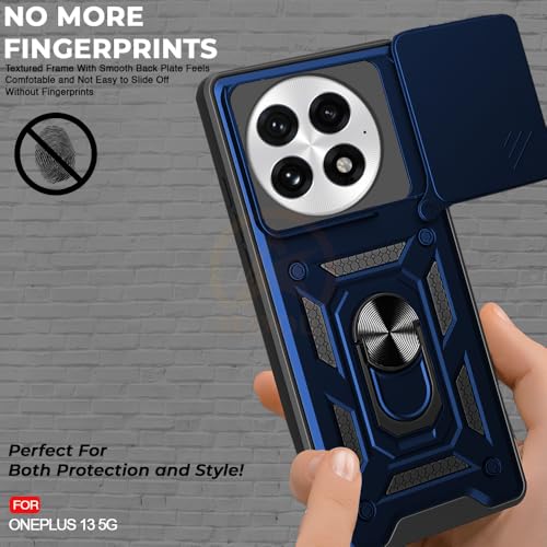 Image of Armor Bumper Back Cover Case for ONEPLUS 13 5G | Rotating Camera Cover, Ring Holder & Kickstand | Heavy Duty & 360 Degree Protection ONEPLUS 13 5G Back Cover (Blue)