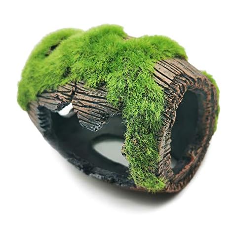 E.YOMOQGG Aquarium Decoration Broken Barrel with Moss Grass, Artificial Hideaway Cave for Fish Tank, Resin Hideout Ornament for Betta, Small Lizard to Play Hide & Rest Miniature Fairy Garden (Large) Cover