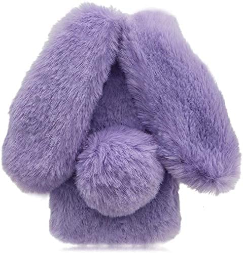 Unichthy For iPhone 13 Mini Case for Girls Glitter Gems Plush Bunny Ears Cute Cover Soft Gel Fluffy Warm Winter Back Case Lovely Rabbit Shockproof Protective Cover for iPhone 13 Mini