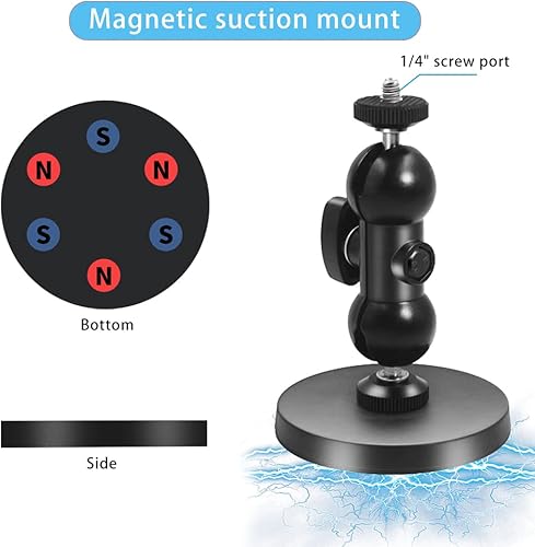 Miniatura 5 de Soporte magnético para cámara compatible con GoPro Akaso Insta360 DJI Osmo Action, con cabezal de bola de rotación, revestimiento de goma súper