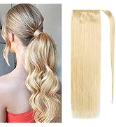 Ponytail Extension Human Hair Clip on Ponytail Hair Extension 100% Real Remy Human Hair Wrap Arou...