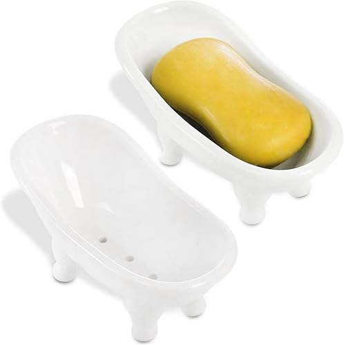Miniatura 3 de DEAYOU Paquete de 2 jaboneras de cerámica para bañera, mini barra con drenaje, pequeña bandeja de esponja de cocina para ducha, baño, decoración,