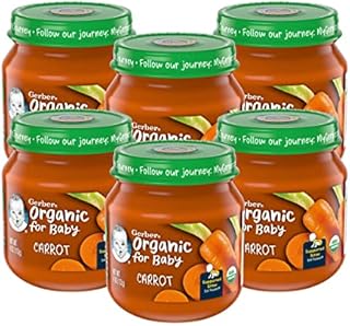 Gerber Organic for Baby 1st Foods Baby Food Jar, Carrot, USDA Organic & Non-GMO Pureed Baby Food for Supported Sitters, 4-Ounce Glass Jars (Pack of 6)