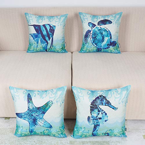 Onway Mediterranean Vintage Style Nautical Sea Theme Decorative Cotton Linen Throw Pillow Covers 18X18, Set Of 4 #TOP3